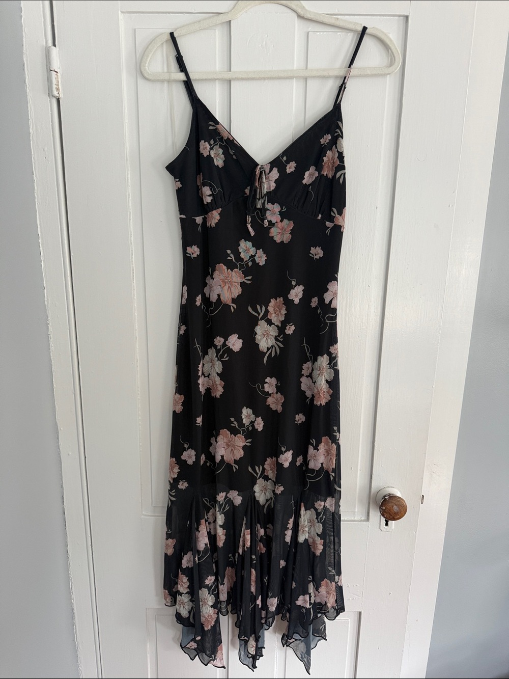 NWT Black Floral Midi Slip Dress with Pink Blossoms